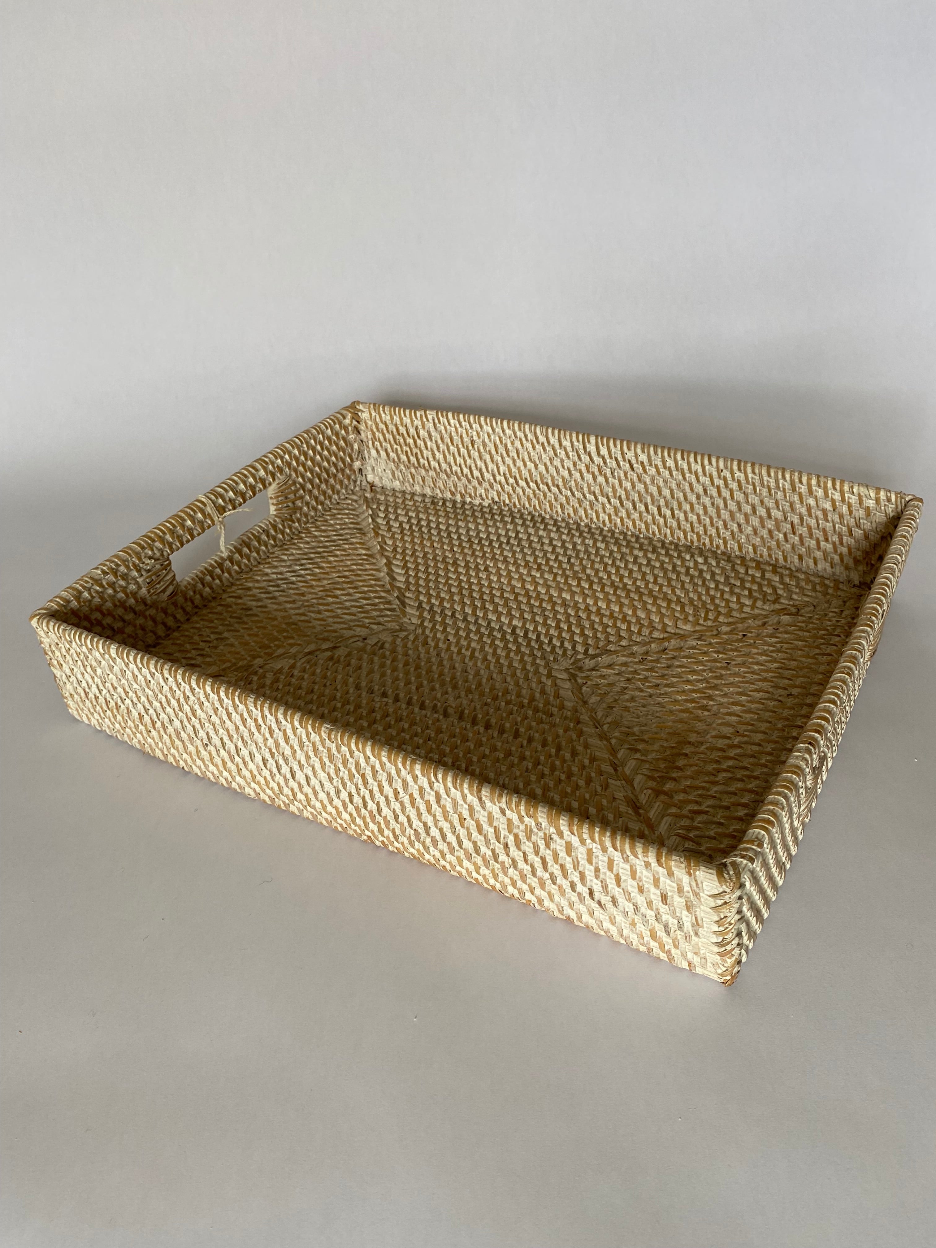 Limewashed rattan rectangular tray