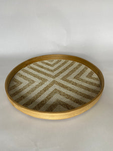 Bamboo beaded natural white round tray