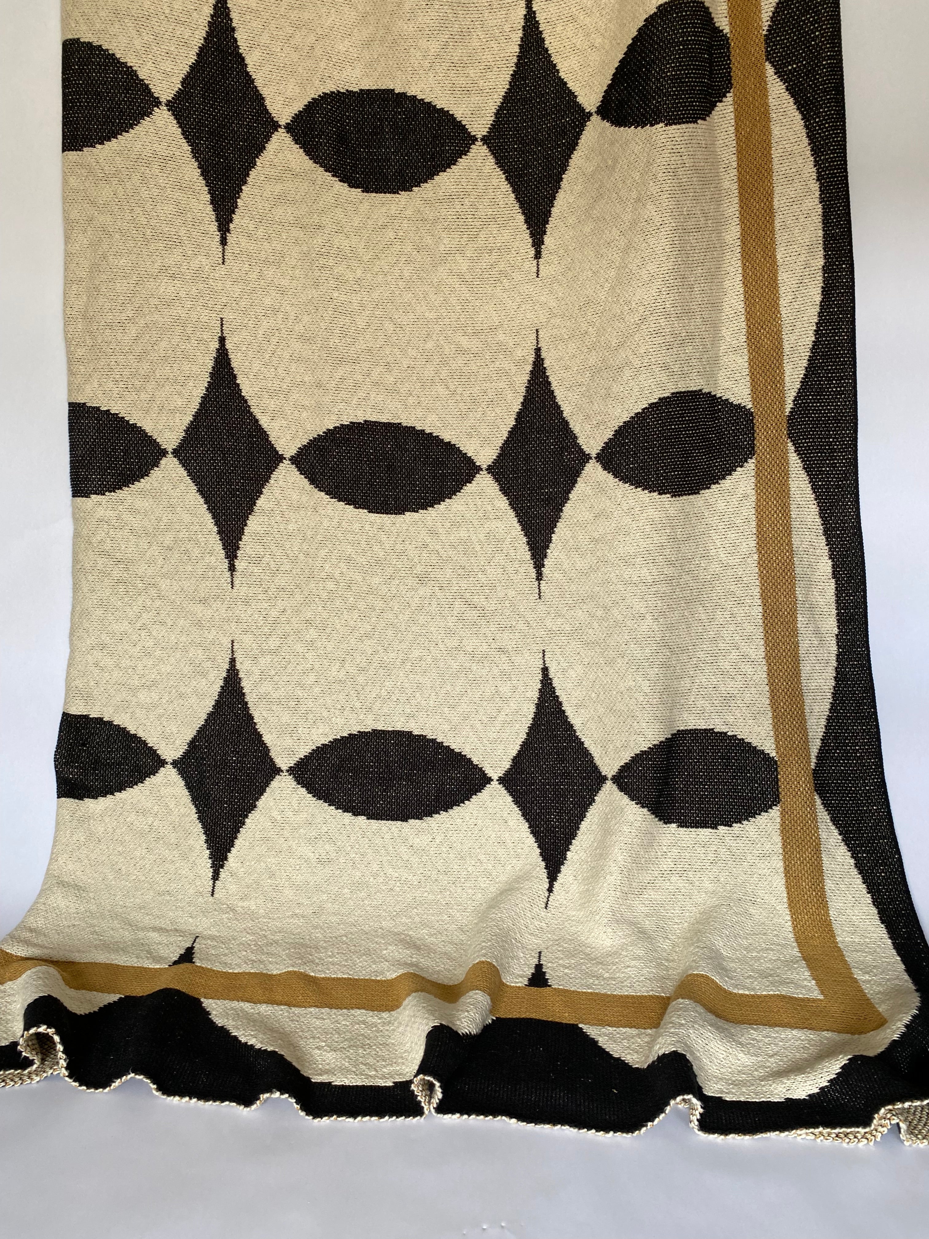 Cotton knit black & camel beige throw