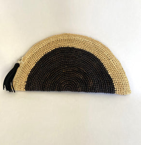 Crochet Half Moon Black & Natural Clutch Bag