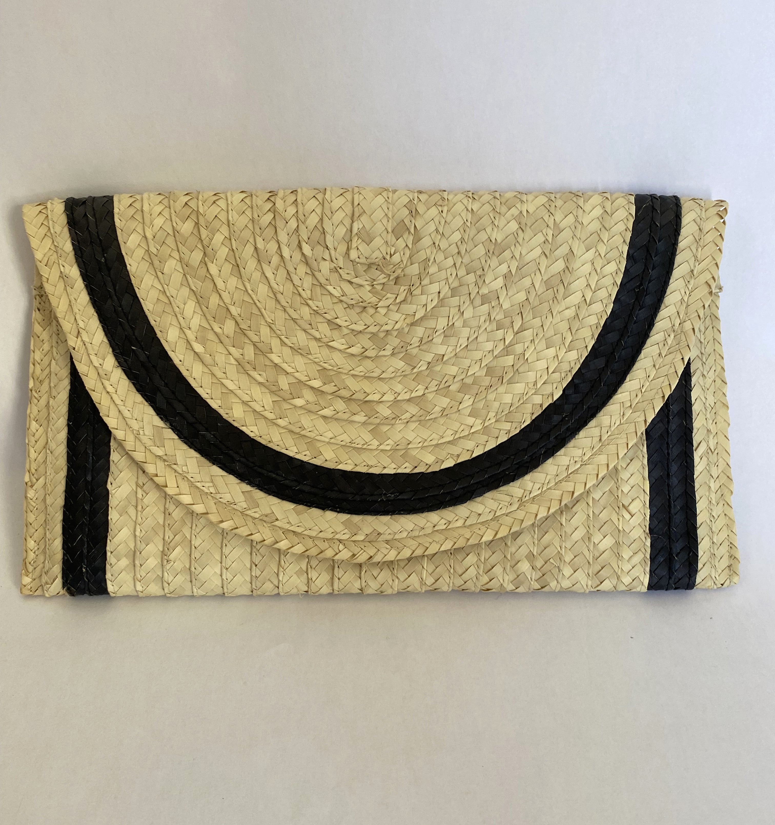 Pandan Black & Natural Plain Clutch Bag